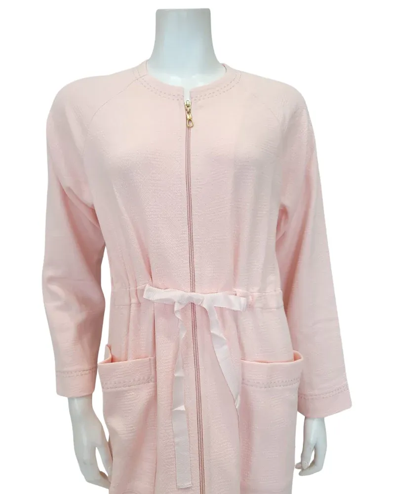 22310C 100% Cotton Soft Pink Zippered Robe