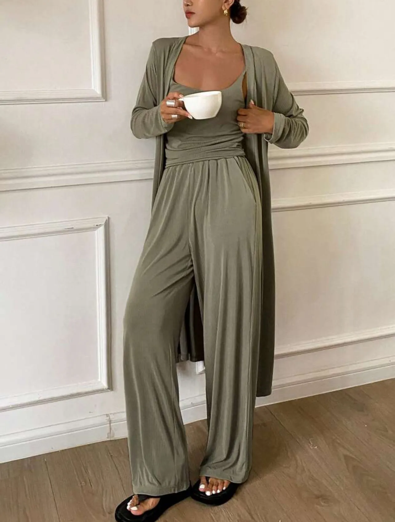 3 pcs Pajama Set with Camisole, Cardigan & Pants