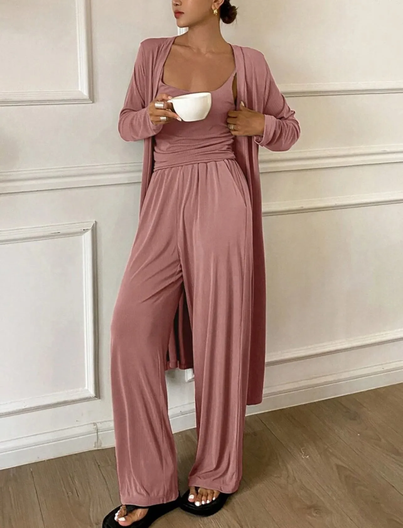 3 pcs Pajama Set with Camisole, Cardigan & Pants