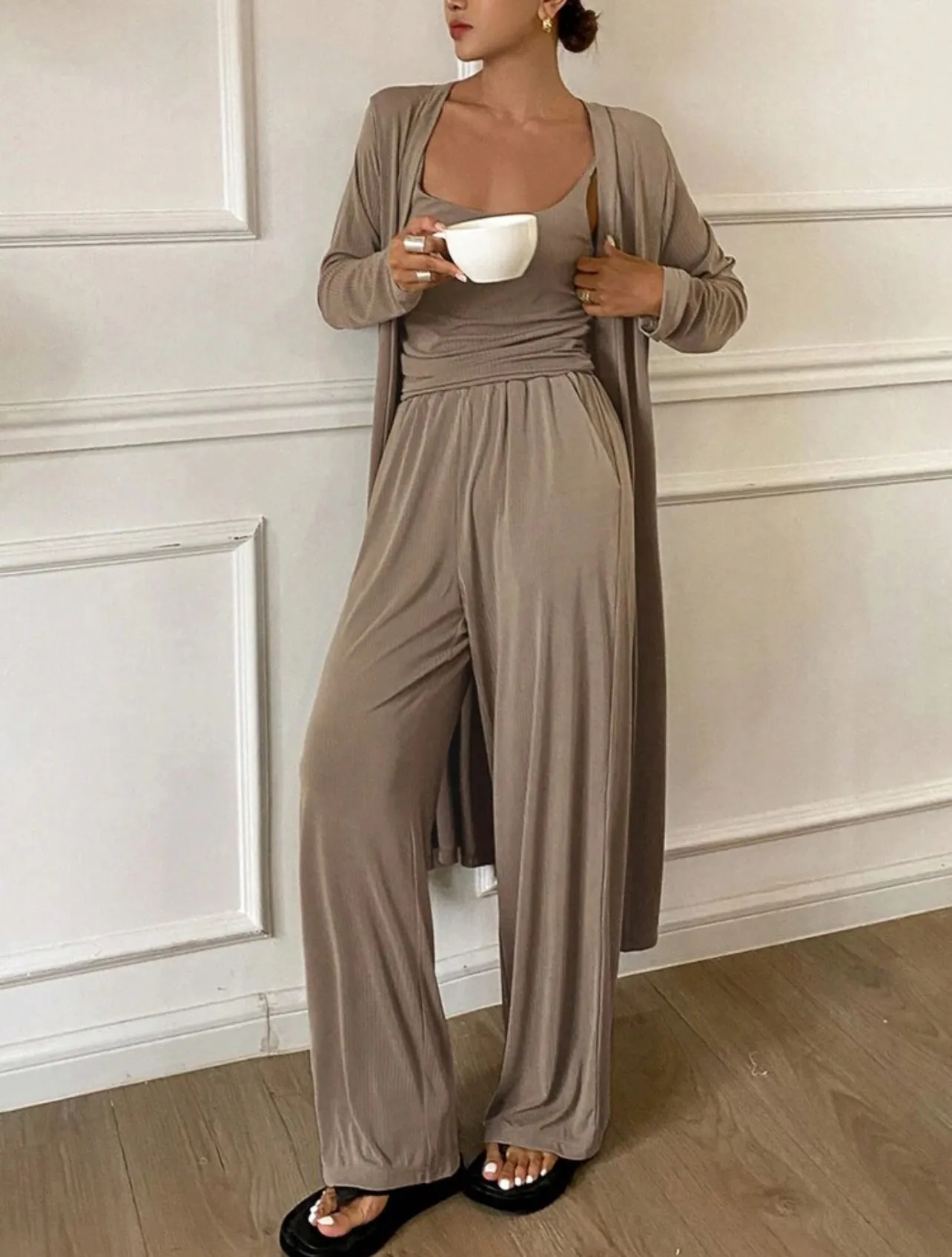 3 pcs Pajama Set with Camisole, Cardigan & Pants