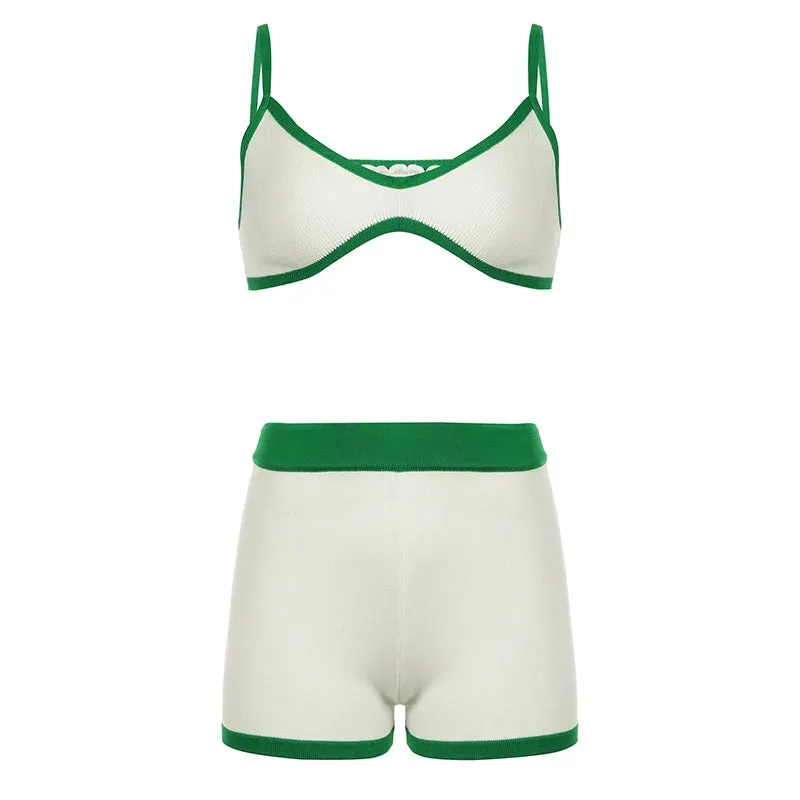 A&A Contrast Color Knit Bra & Shorts Two Piece Set