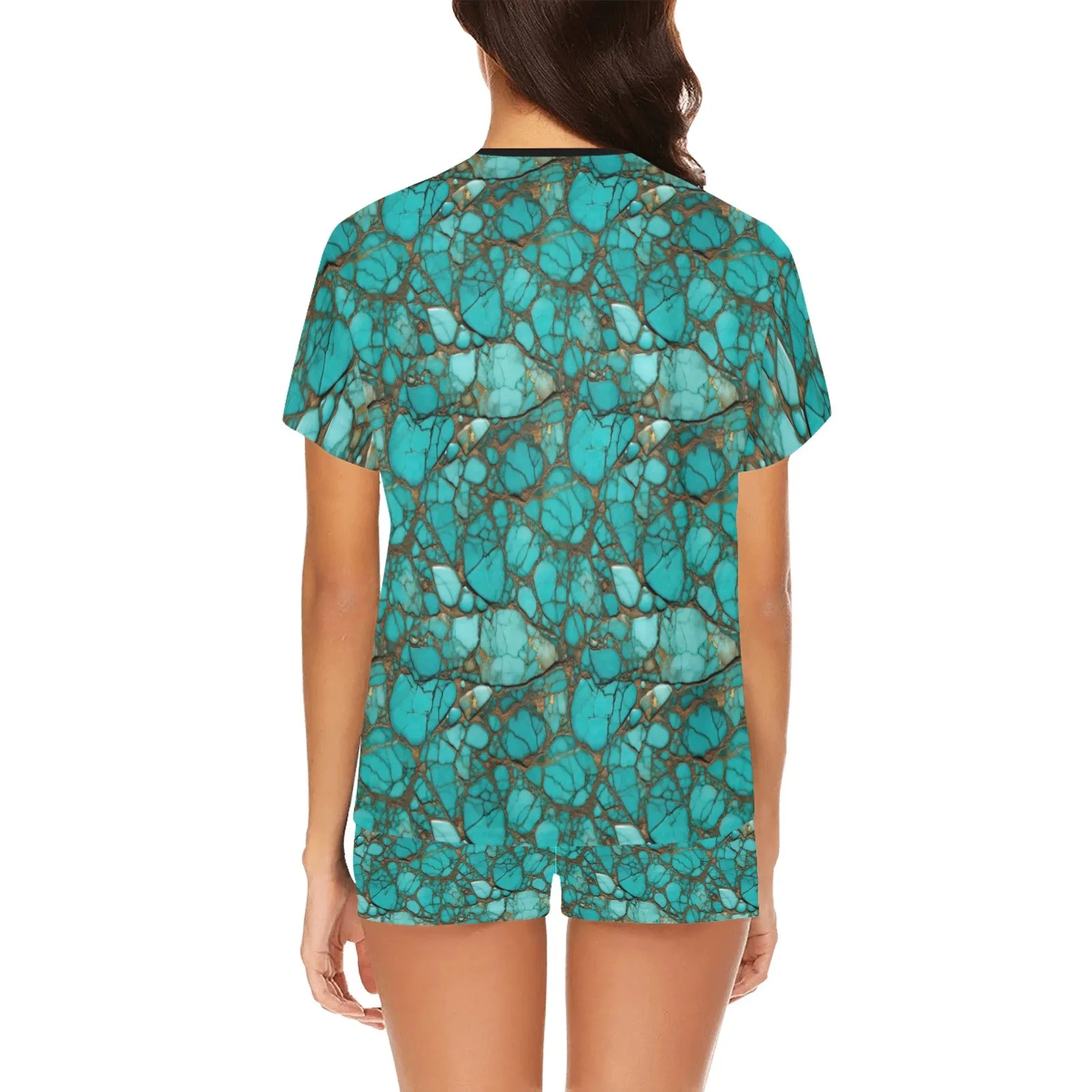 All Turquoise Women's Top and Shorts Pajama Set