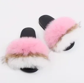 Baby Pink/White Real Fur Slippers