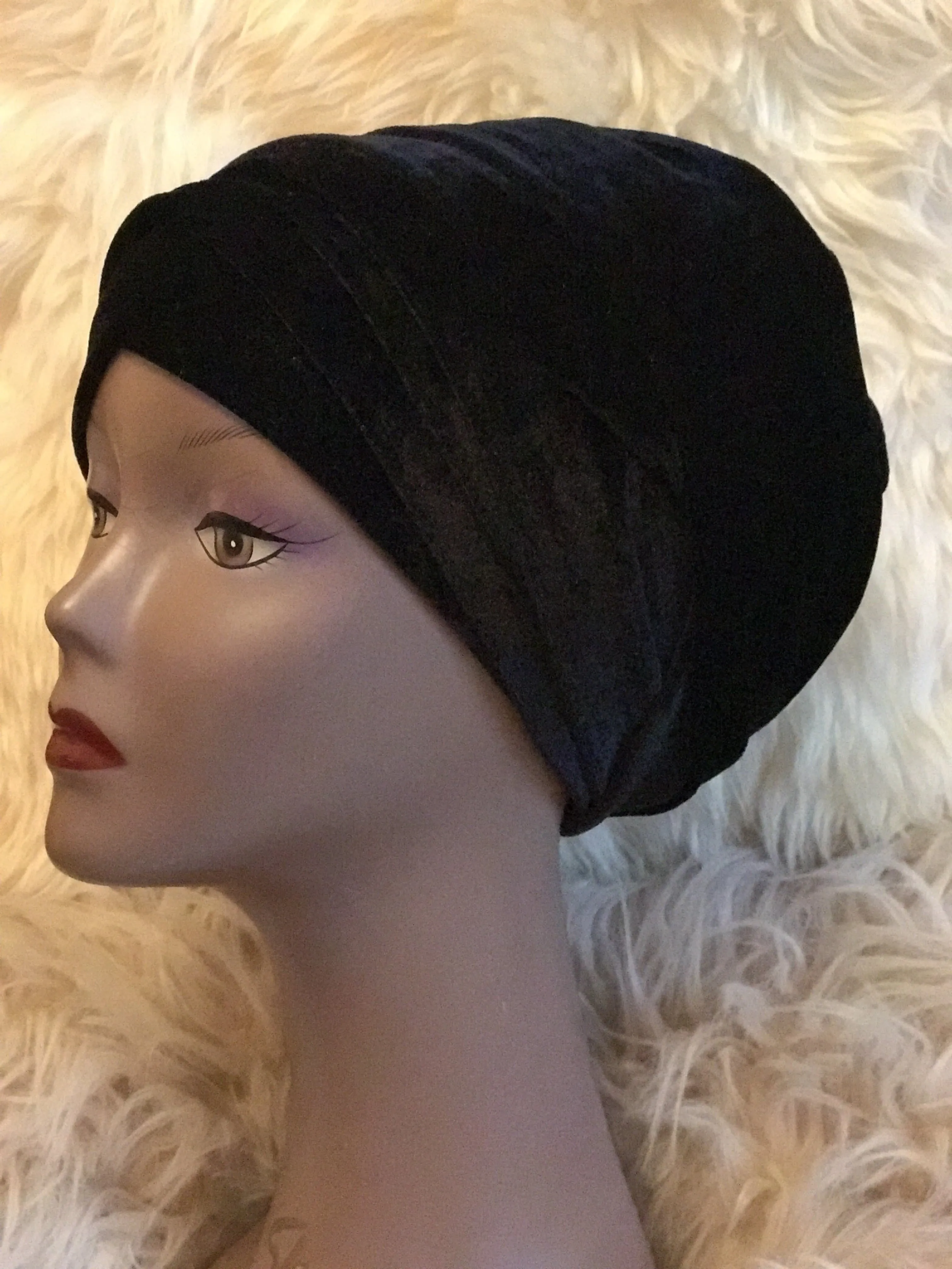 Black Double Plain Soft Velvet Turban | Chemocap Velvet headwrap