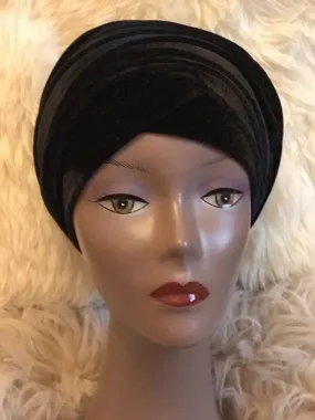 Black Double Plain Soft Velvet Turban | Chemocap Velvet headwrap