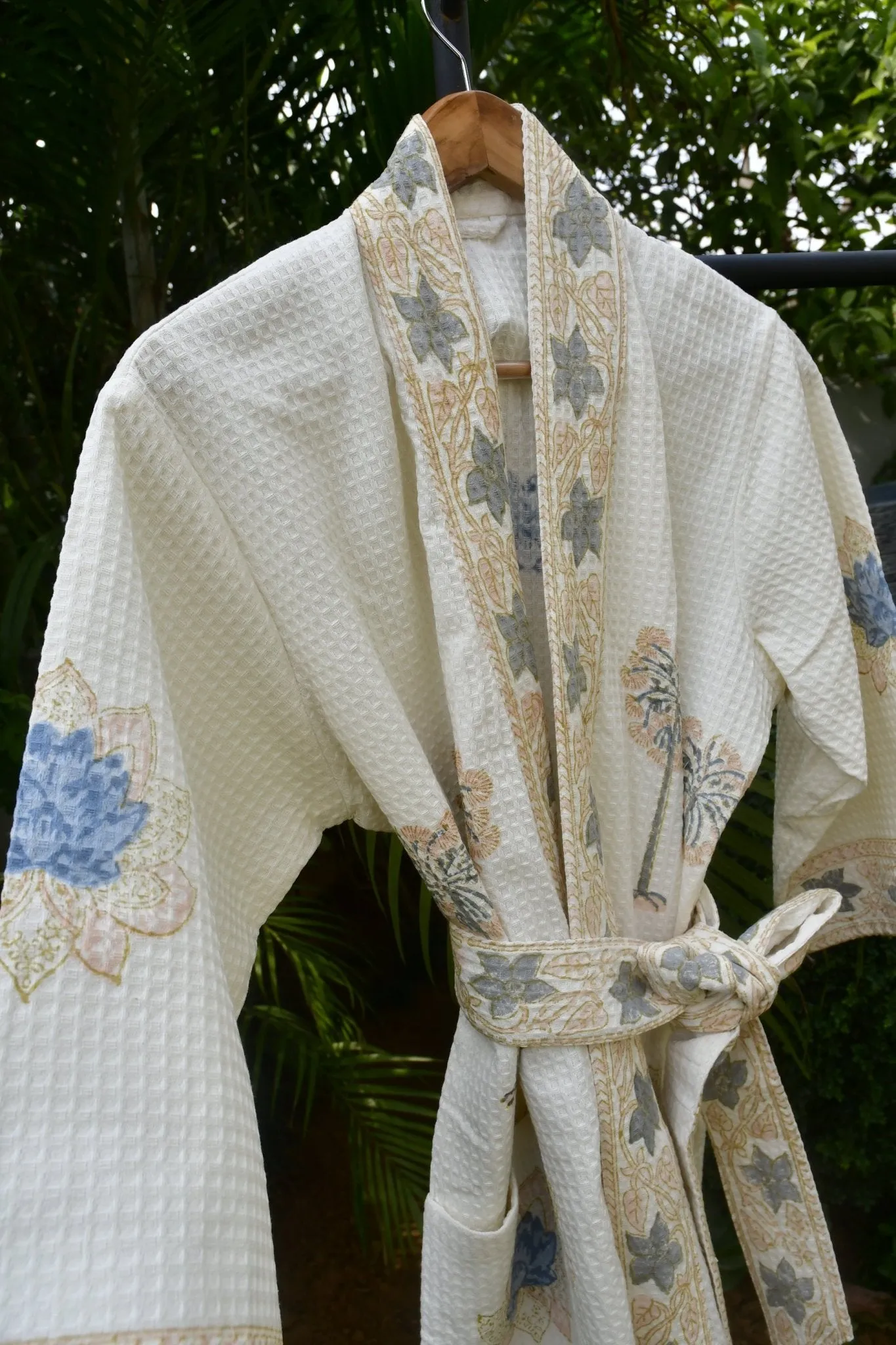 Blue Lotus waffle cotton Bathrobe