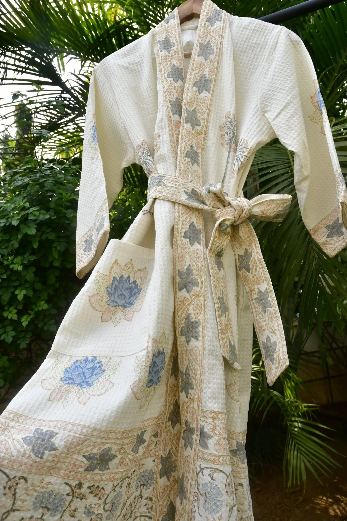 Blue Lotus waffle cotton Bathrobe