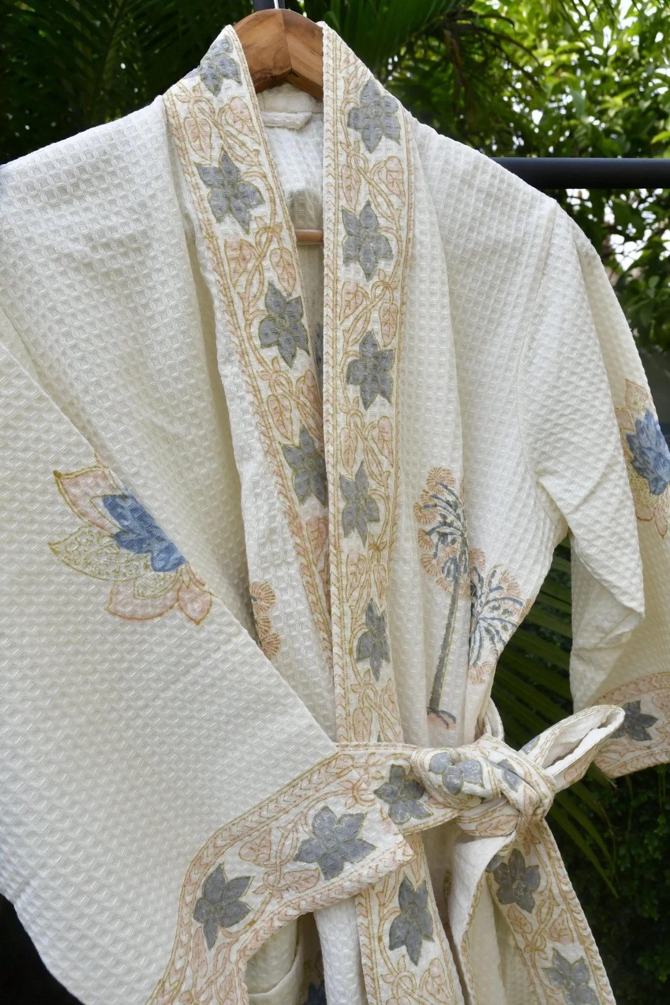 Blue Lotus waffle cotton Bathrobe