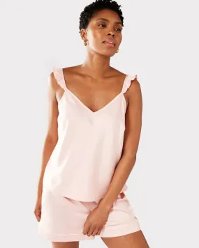 Blush Satin Frill Trim Cami Short Pyjama Set