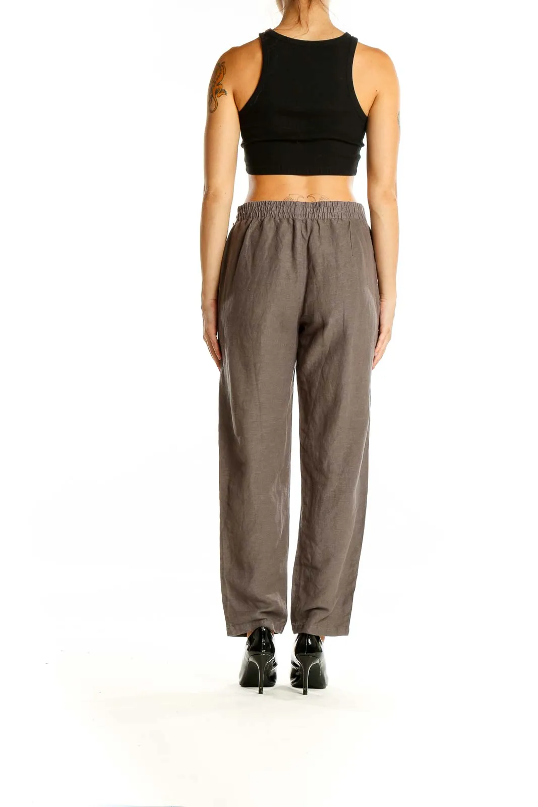 Brown Cotton-Linen Blend Relaxed Pants