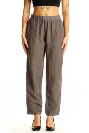 Brown Cotton-Linen Blend Relaxed Pants