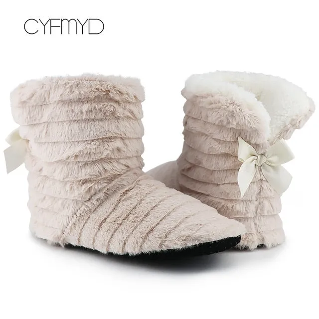 Butterfly Knot Winter Indoor Shoes For Girls Warm Plush Home Slippers Soft size 36-42 Superstar