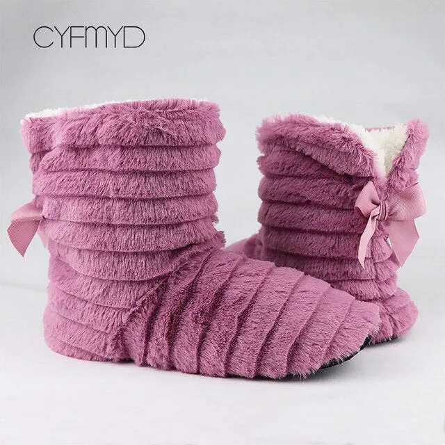 Butterfly Knot Winter Indoor Shoes For Girls Warm Plush Home Slippers Soft size 36-42 Superstar