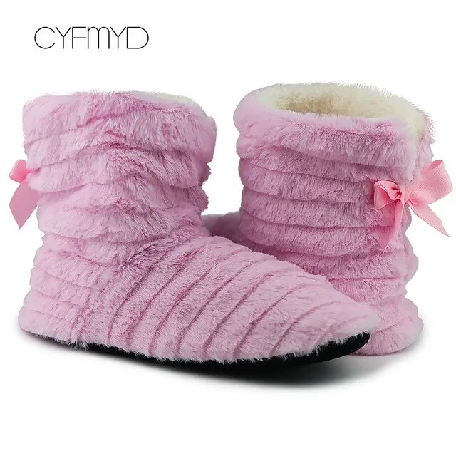 Butterfly Knot Winter Indoor Shoes For Girls Warm Plush Home Slippers Soft size 36-42 Superstar