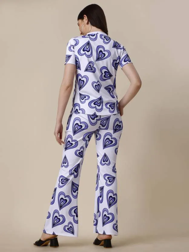 Charming Heart Print Blue Co-ord Set