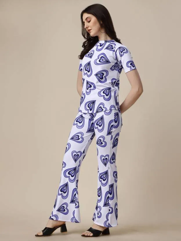 Charming Heart Print Blue Co-ord Set