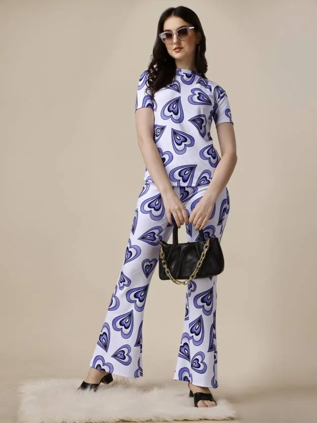 Charming Heart Print Blue Co-ord Set