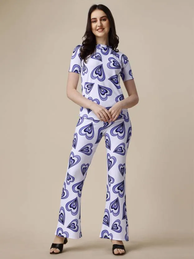 Charming Heart Print Blue Co-ord Set