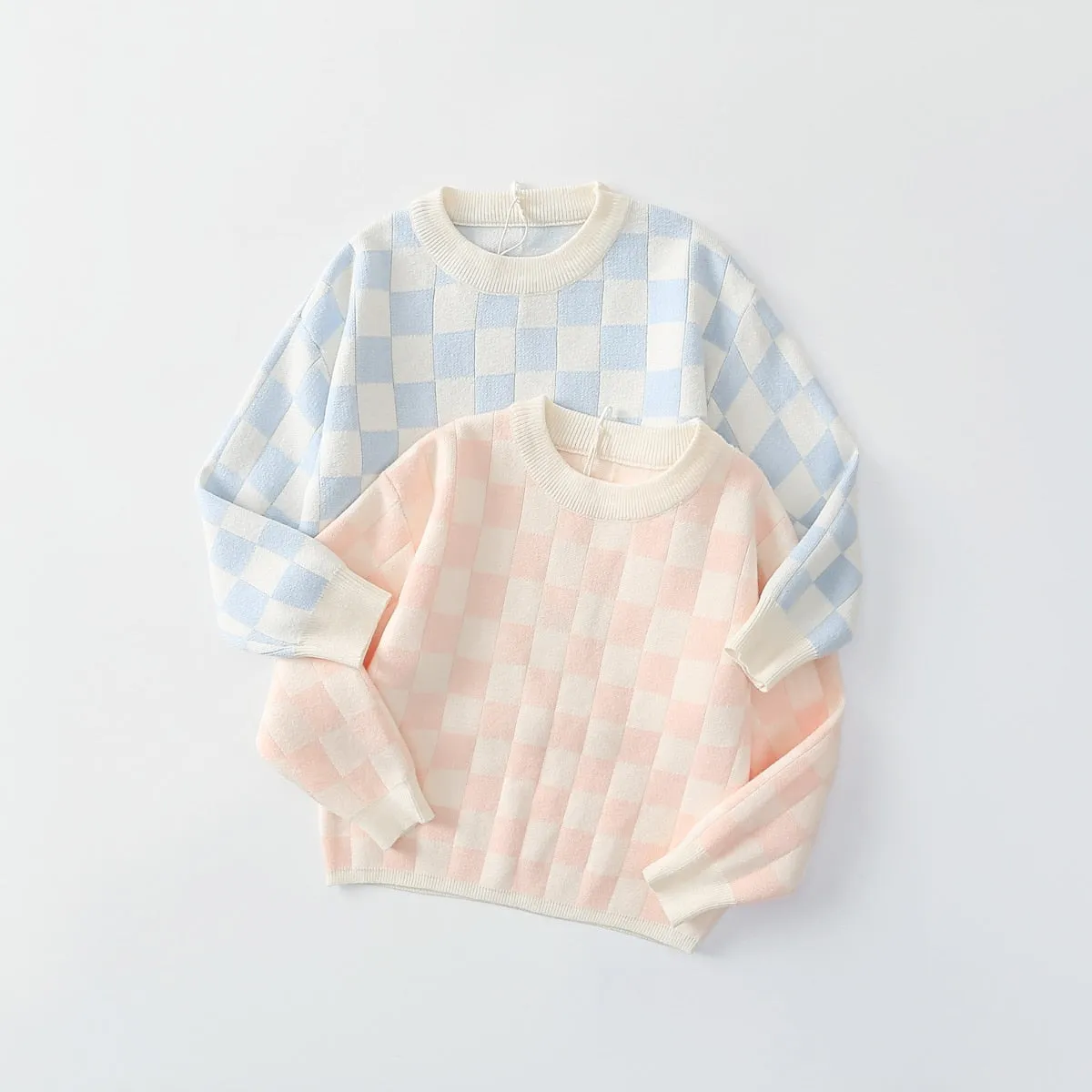 Checked Knitted Toddler Tracksuit Set - Pink