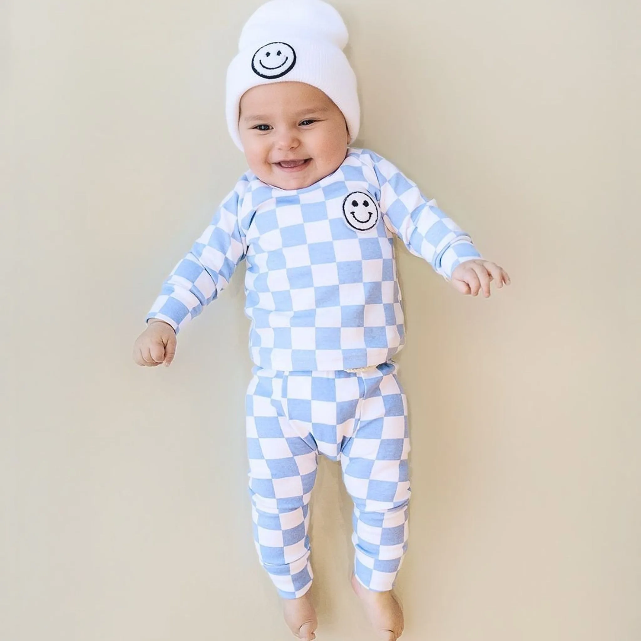 Checkered Smiley Lounge Set | Blue