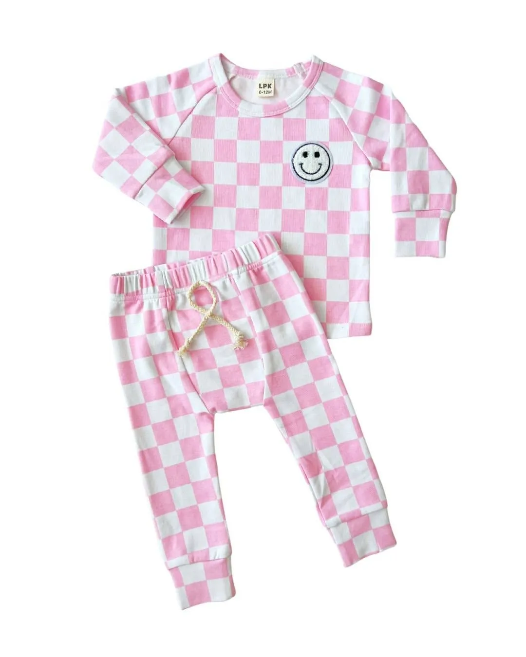 Checkered Smiley Lounge Set | Pink