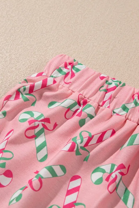 Christmas Candy Cane Print Knotted Pajama Set  - Online Exclusive