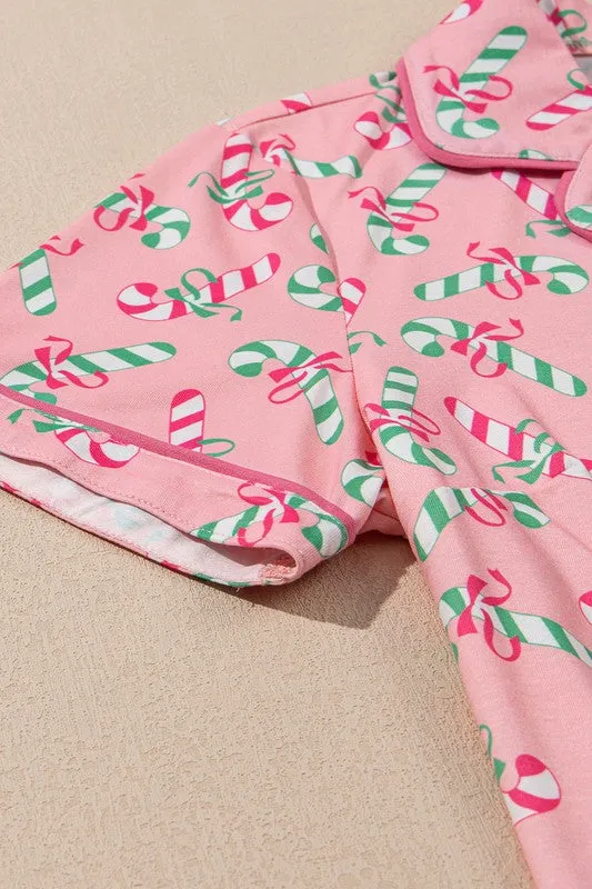 Christmas Candy Cane Print Knotted Pajama Set  - Online Exclusive