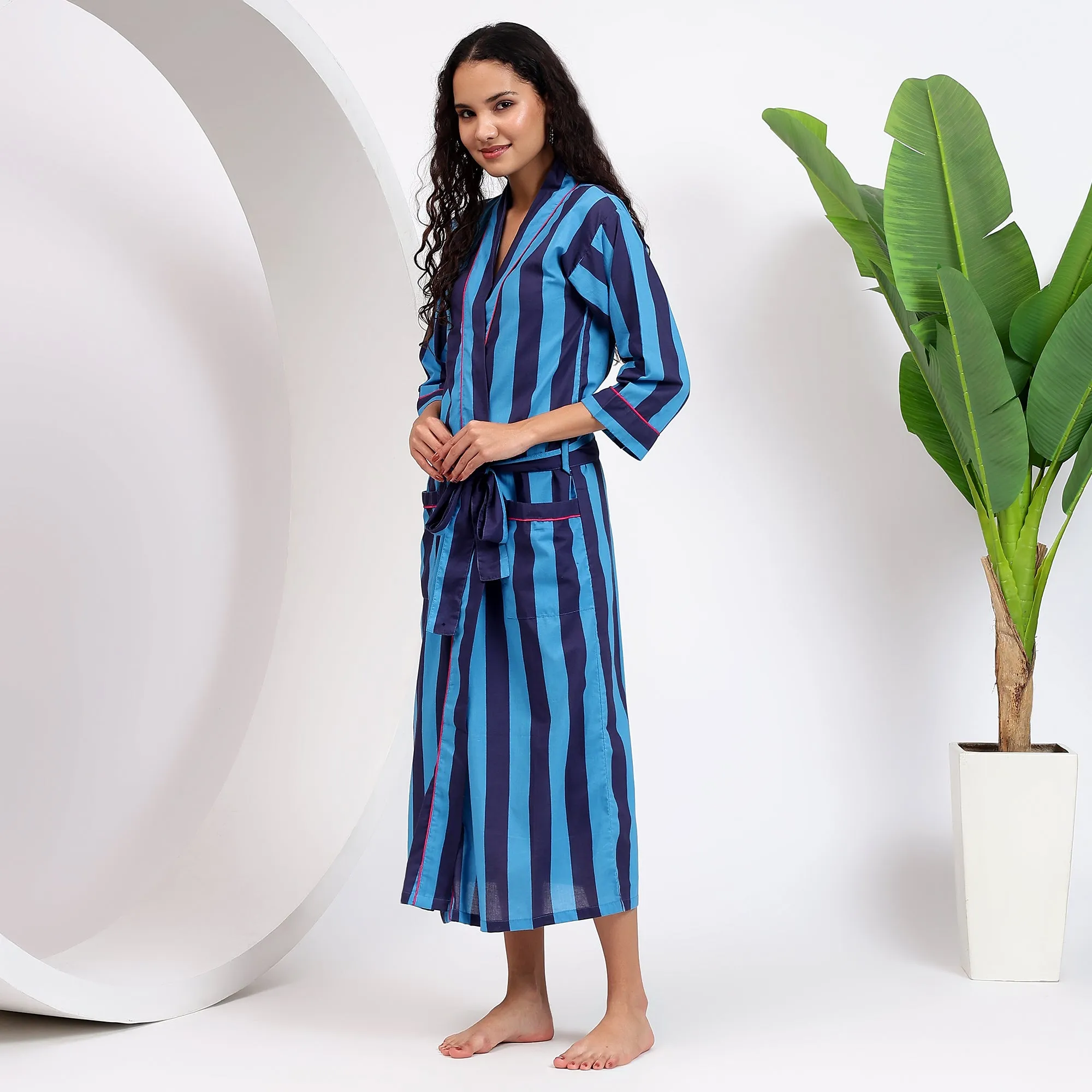 Cotton Blue Kimono Robes | Ideal for Relaxation and Style