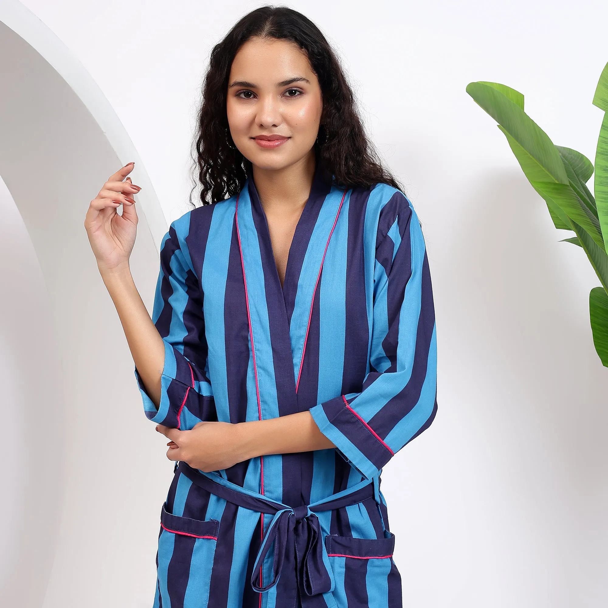 Cotton Blue Kimono Robes | Ideal for Relaxation and Style