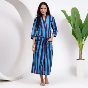 Cotton Blue Kimono Robes | Ideal for Relaxation and Style