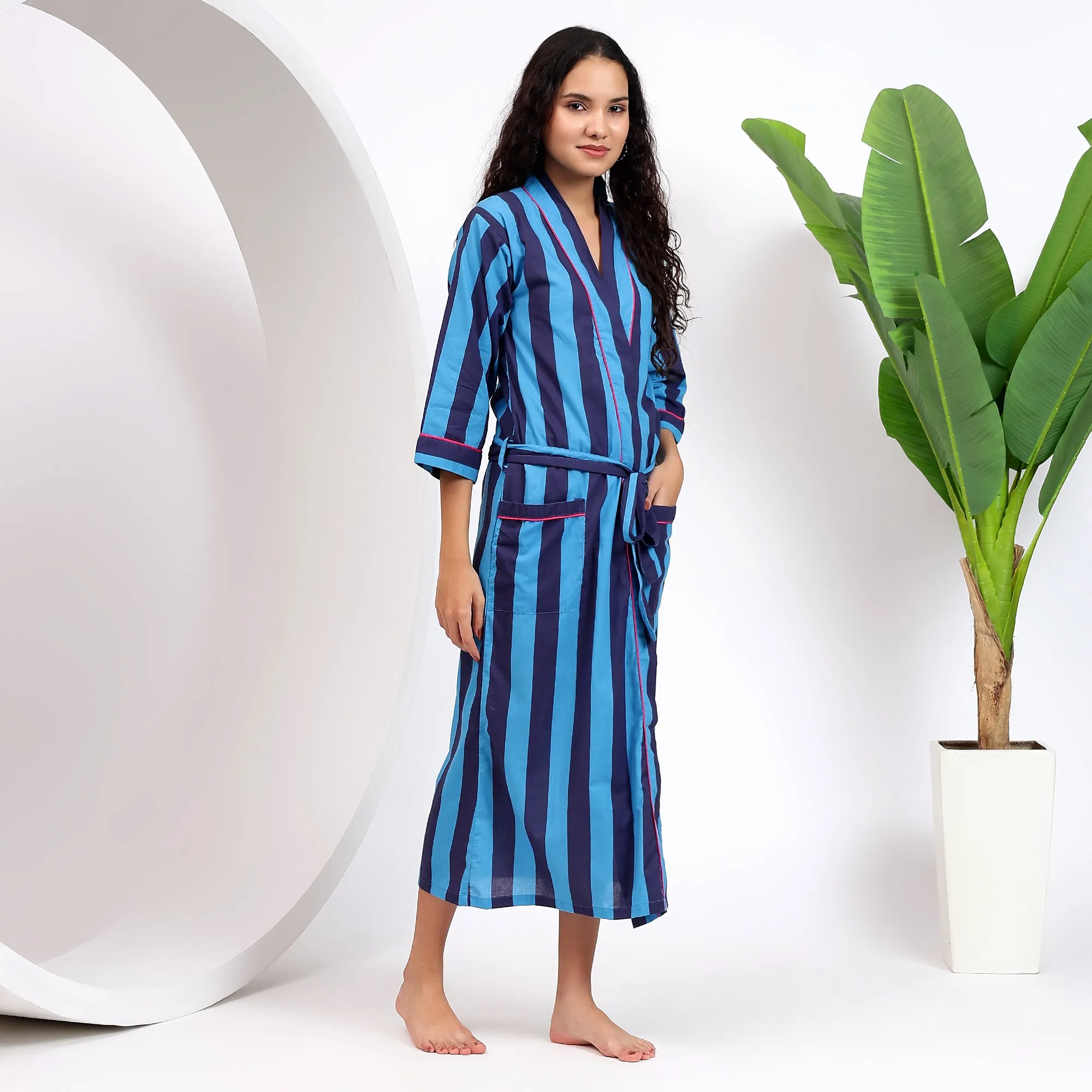 Cotton Blue Kimono Robes | Ideal for Relaxation and Style