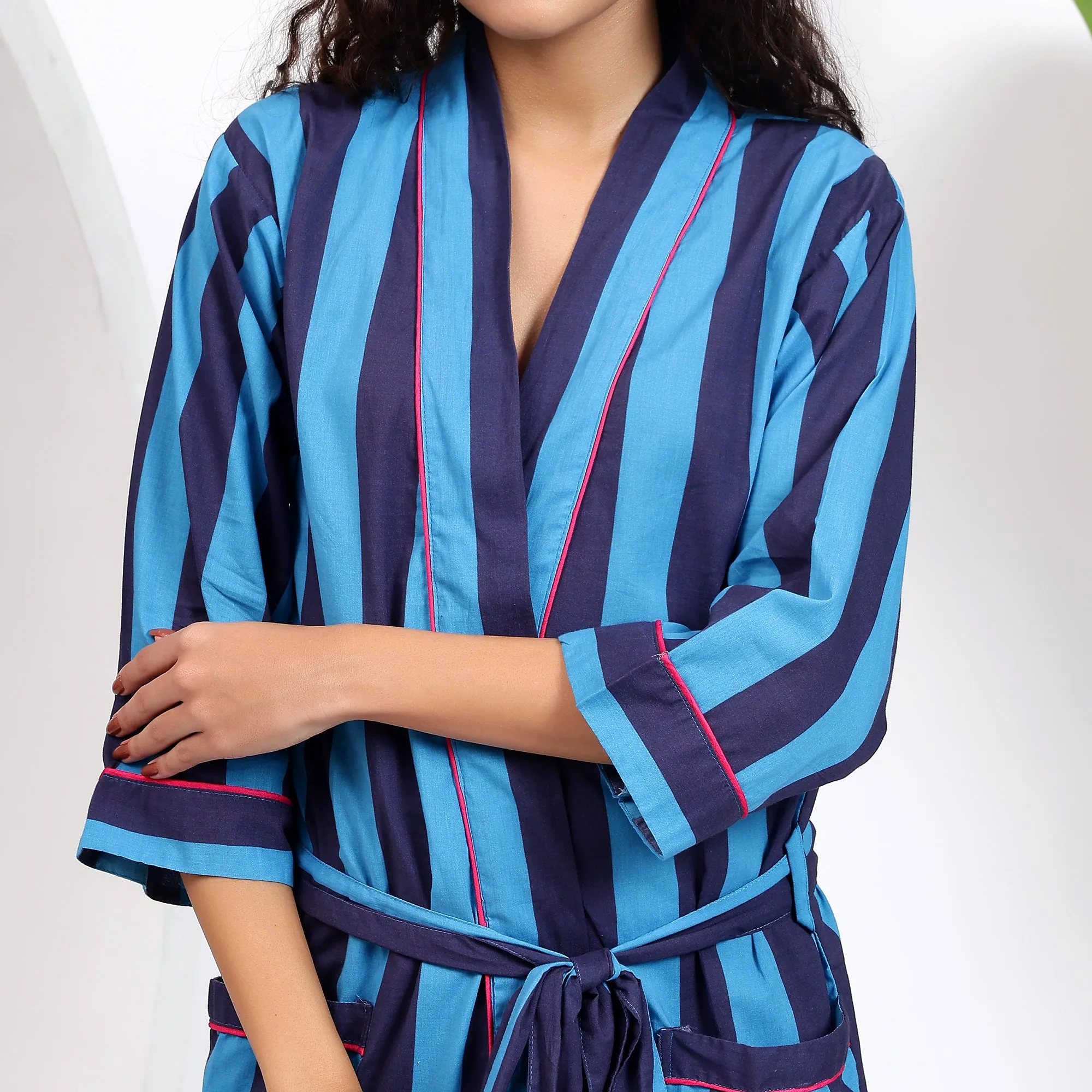 Cotton Blue Kimono Robes | Ideal for Relaxation and Style