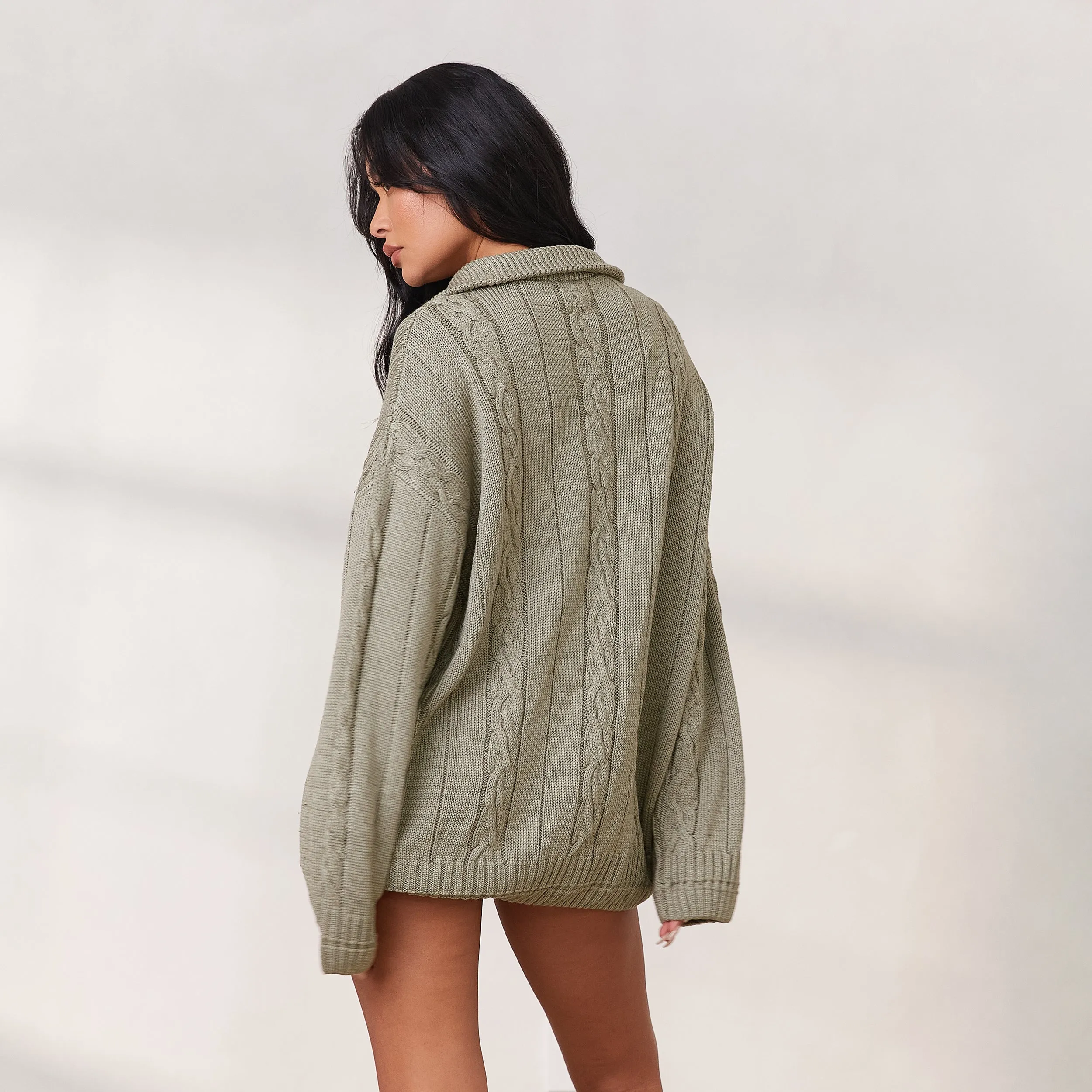 Cozy Knit Quarter Zip Sweater - Sage