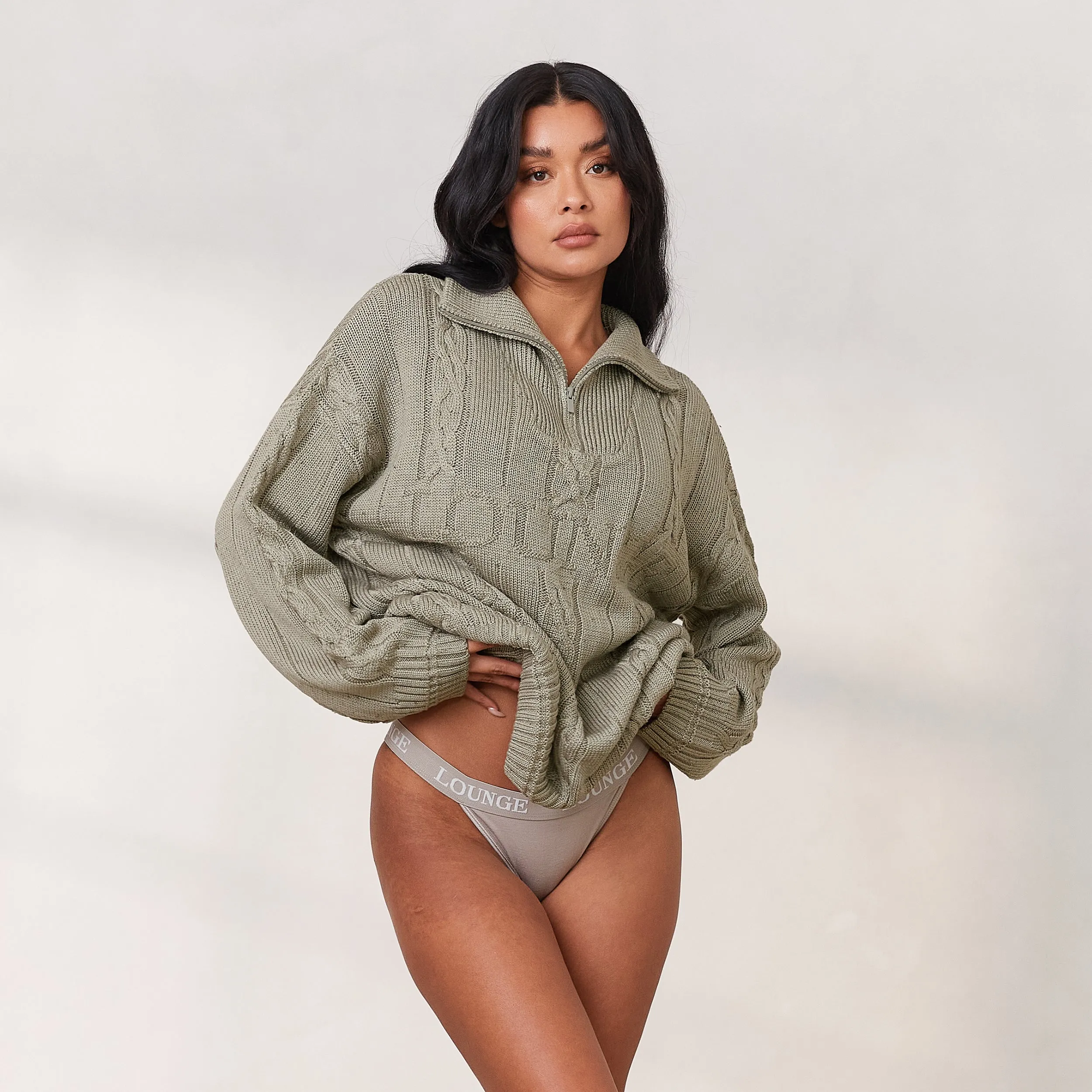 Cozy Knit Quarter Zip Sweater - Sage