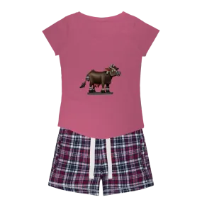 Dark Brown Cow Women's Sleepy Tee and Flannel Short