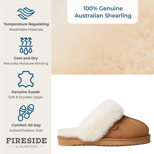 Dearfoams Womens Fireside Sydney Shearling Fur Indoor/Outdoor Scuff With Wide Widths Slipper, Chestnut, 8 US