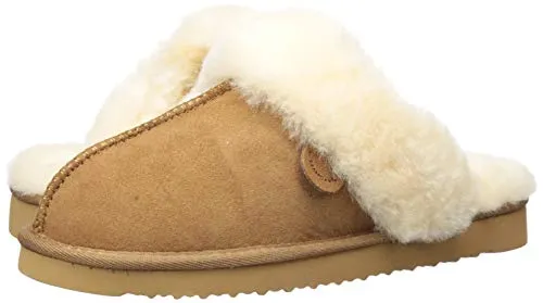 Dearfoams Womens Fireside Sydney Shearling Fur Indoor/Outdoor Scuff With Wide Widths Slipper, Chestnut, 8 US