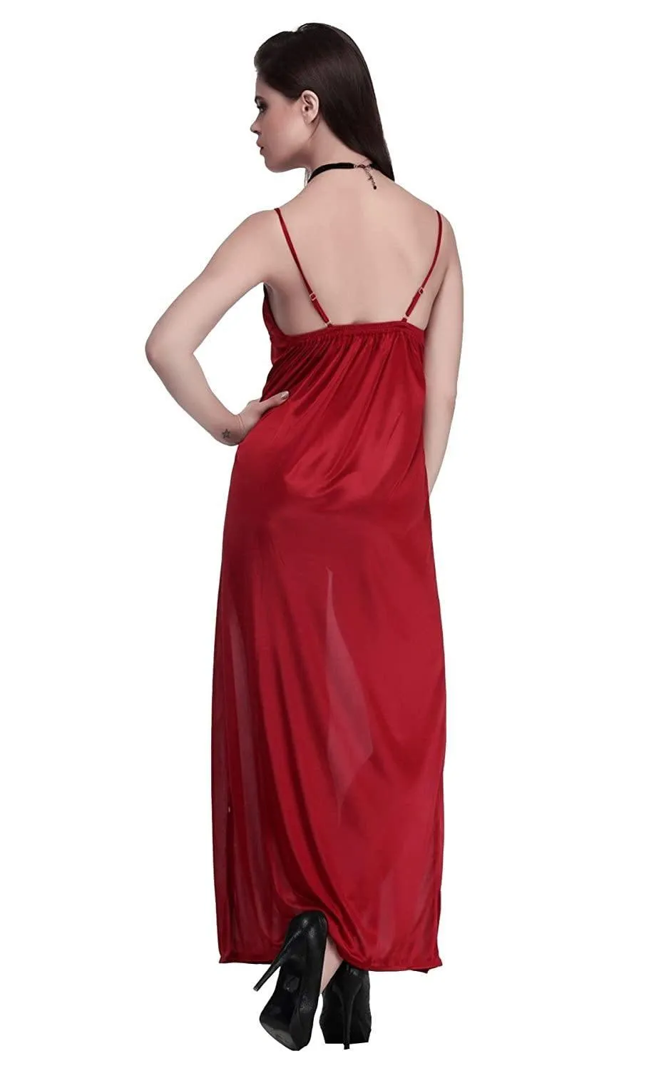 Designer mart women's Poly Satin Solid Nighty (Maroon, Free Size)