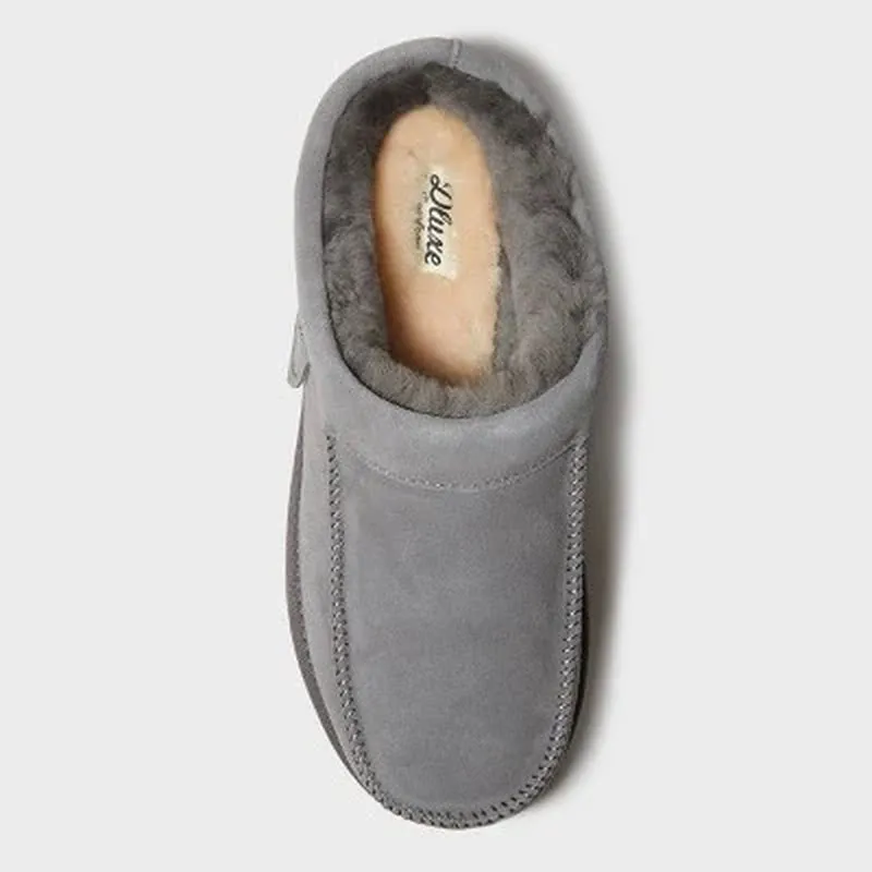 Dluxe Dearfoams Men'S Suede Shearling Slip on Slippers Moccasin Indoor/Outdoor