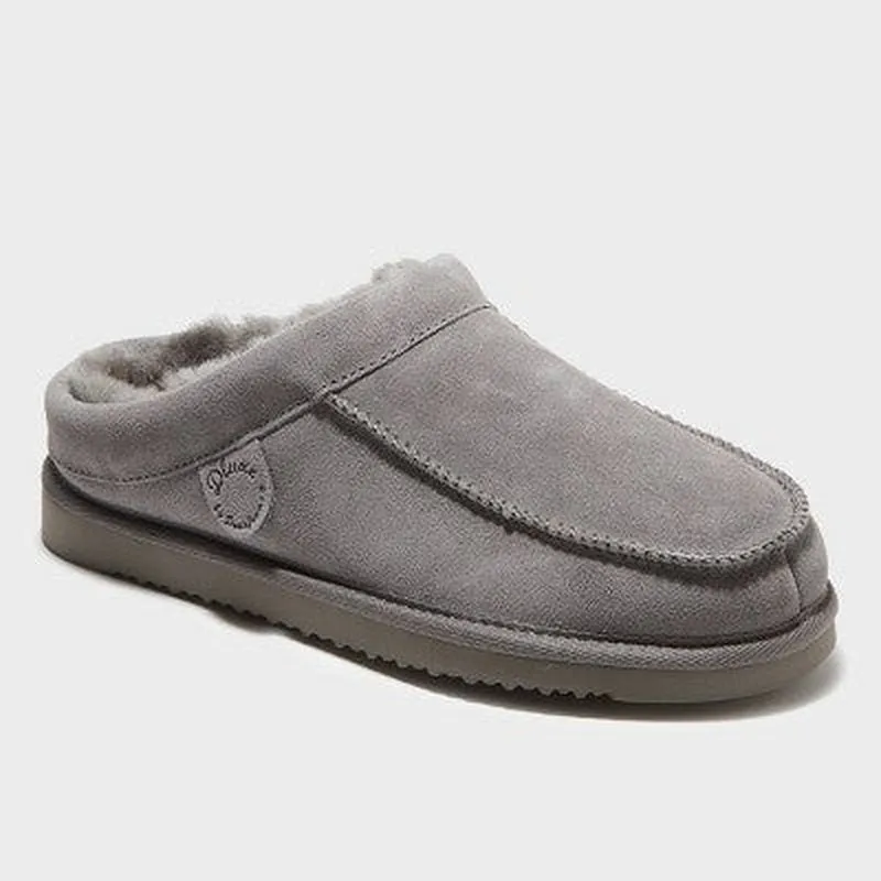 Dluxe Dearfoams Men'S Suede Shearling Slip on Slippers Moccasin Indoor/Outdoor