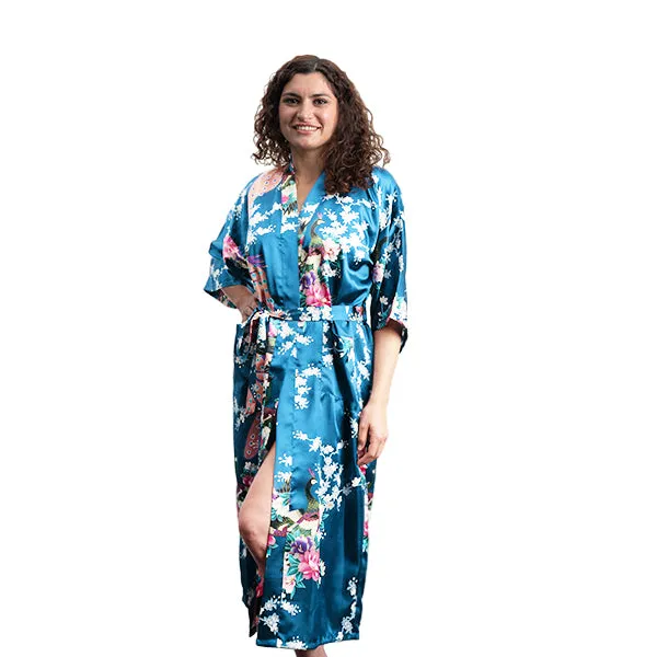 Elegant Long Floral Kimono Womens Robe, Sizes 2 to 18, Floral Lightweight Satin Robes