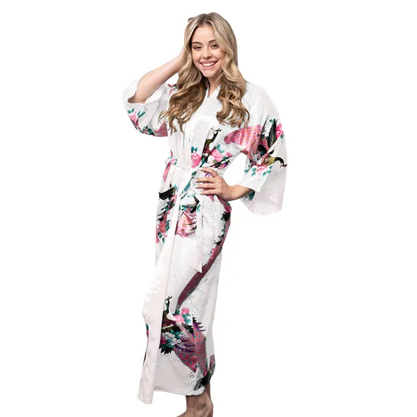 Elegant Long Floral Kimono Womens Robe, Sizes 2 to 18, Floral Lightweight Satin Robes