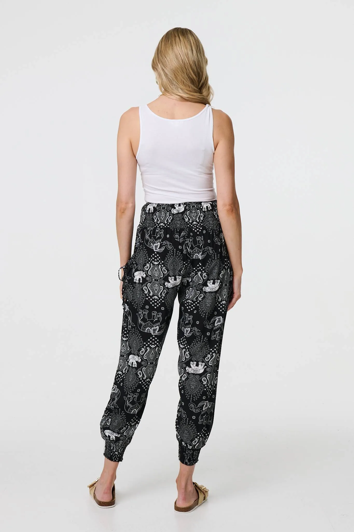 Elephant Print Relaxed Harem Pants