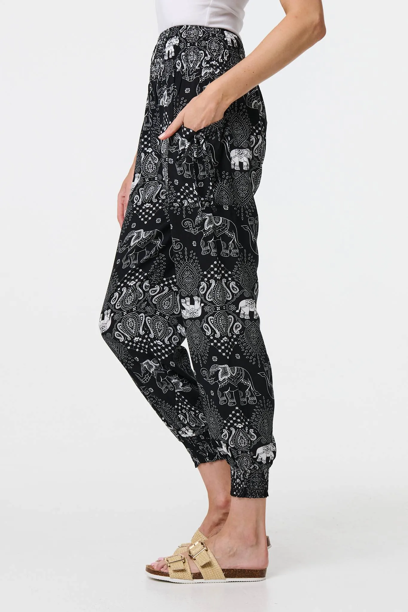 Elephant Print Relaxed Harem Pants