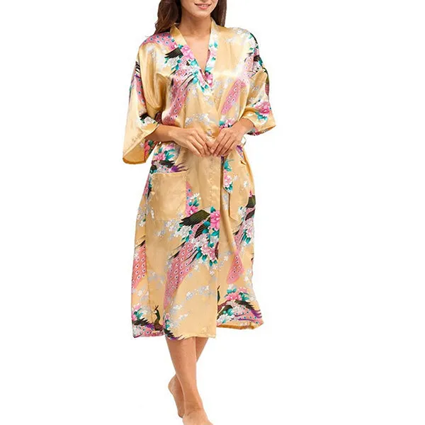 Floral Bride & Bridesmaid Robes, Womens & Child Sizes, Satin Feel, Mid-Length