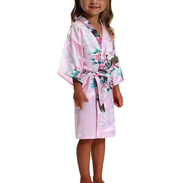 Floral Bride & Bridesmaid Robes, Womens & Child Sizes, Satin Feel, Mid-Length