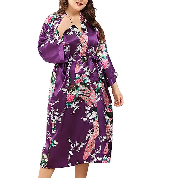 Floral Bride & Bridesmaid Robes, Womens & Child Sizes, Satin Feel, Mid-Length