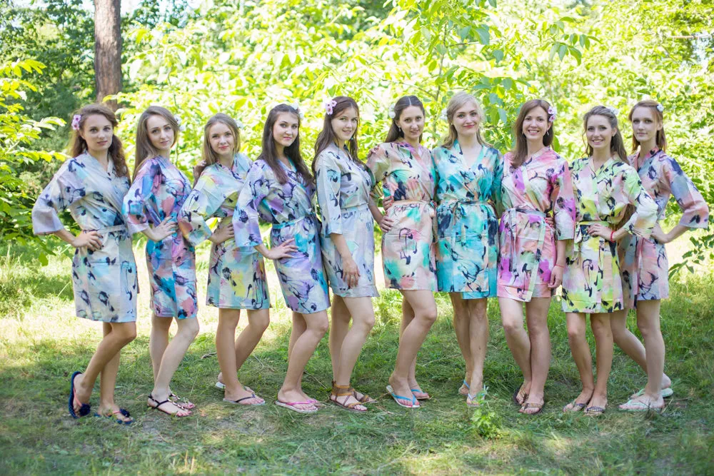 GRAY WATERCOLOR SPLASH ROBES FOR BRIDESMAIDS | GETTING READY BRIDAL ROBES