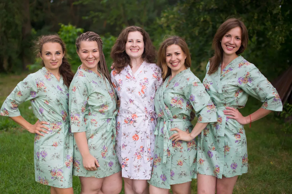 Grayed Jade Romantic Flowers Pattern Bridesmaids Robes