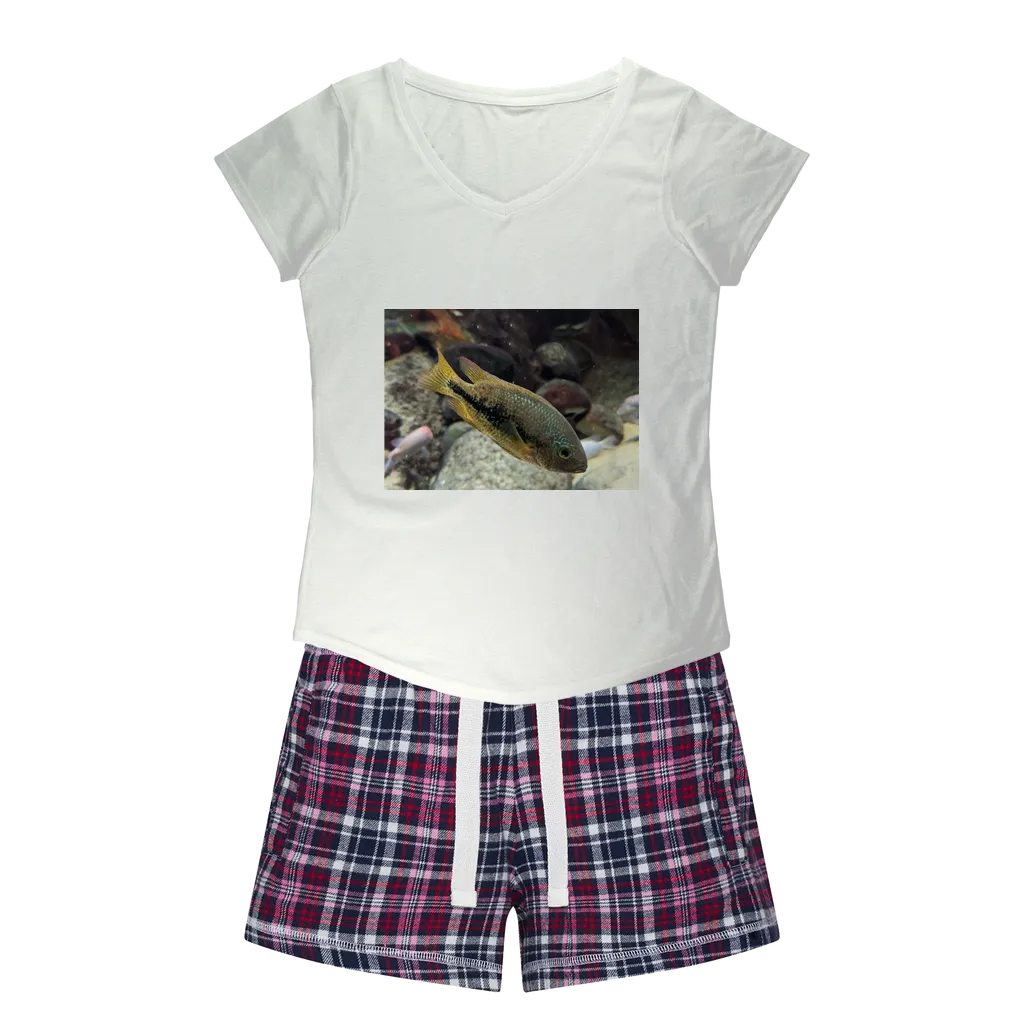 Green Orange Fish Women's Sleepy Tee and Flannel Short